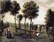 unknow artist Hartwell House,North west area of the gardens with two bastions and men Scything painting